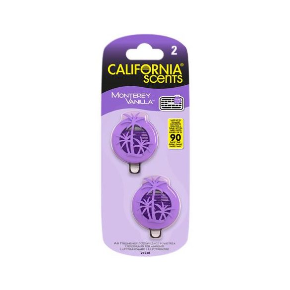 Autóillatosító, mini diffúzer, 2*3 ml, CALIFORNIA SCENTS "Monterey Vanilla"