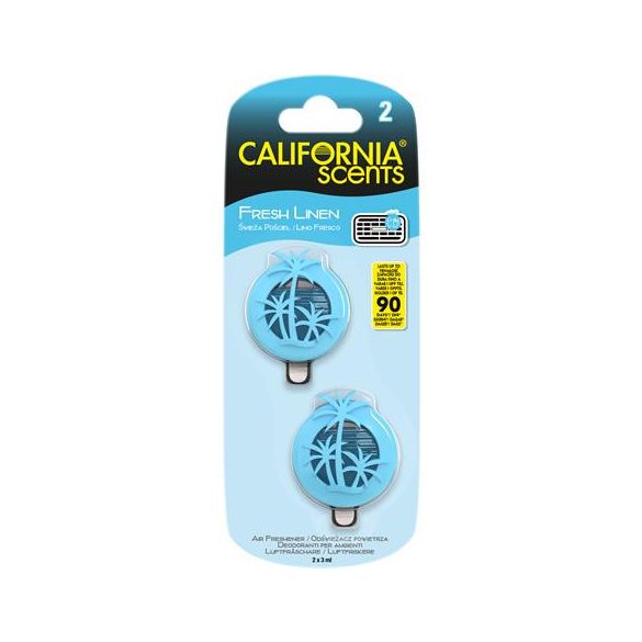Autóillatosító, mini diffúzer, 2*3 ml, CALIFORNIA SCENTS "Fresh Linen"