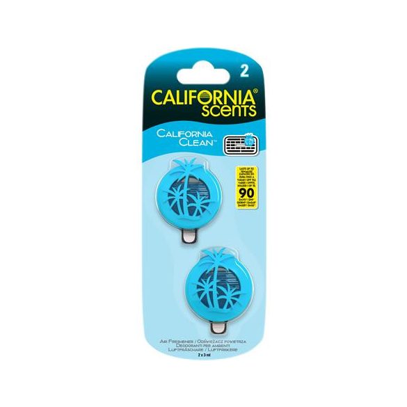 Autóillatosító, mini diffúzer, 2*3 ml, CALIFORNIA SCENTS "California Clean"