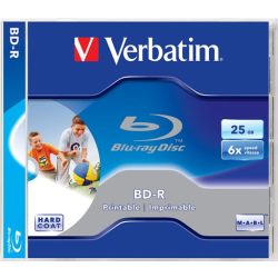   BD-R BluRay lemez, nyomtatható, 25GB, 6x, 1 db, normál tok, VERBATIM