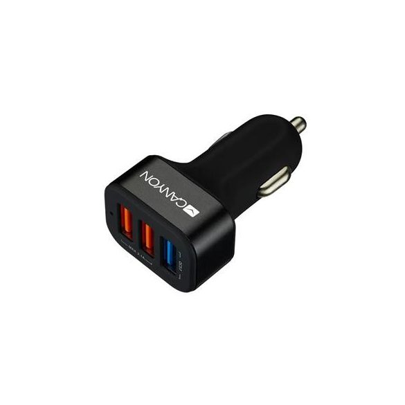 Autós töltő, 3xUSB, QC 3.0, 2,1A, CANYON "C-07"