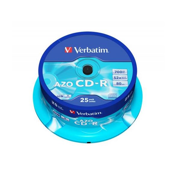 CD-R lemez, Crystal bevonat, AZO, 700MB, 52x, 25 db, hengeren VERBATIM "DataLife Plus"