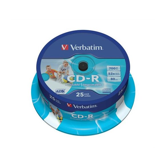 CD-R lemez, nyomtatható, matt, ID, AZO, 700MB, 52x, 25 db, hengeren, VERBATIM