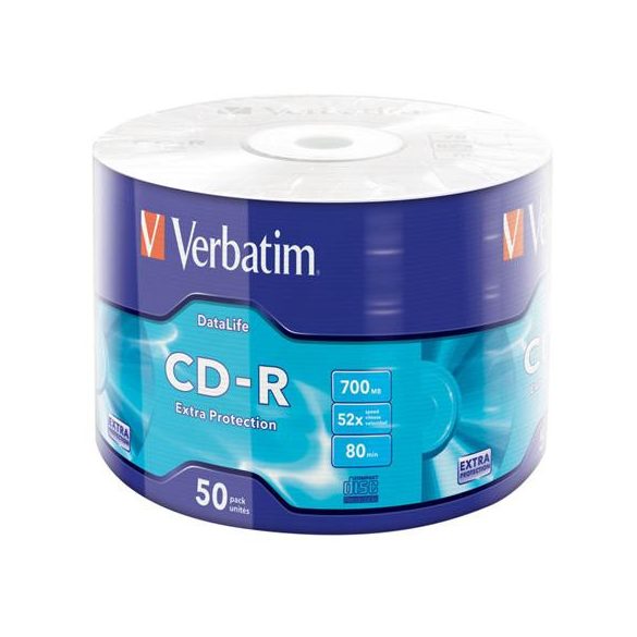 CD-R lemez, 700MB, 52x, 50 db, zsugor csomagolás, VERBATIM "DataLife"