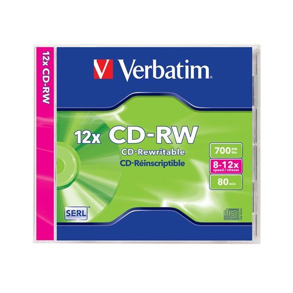 CD-RW lemez, újraírható, SERL, 700MB, 8-12x, 1 db, normál tok, VERBATIM