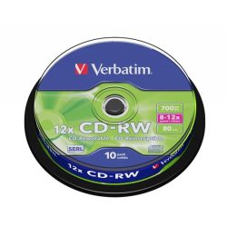   CD-RW lemez, újraírható, SERL, 700MB, 8-10x, 10 db, hengeren VERBATIM