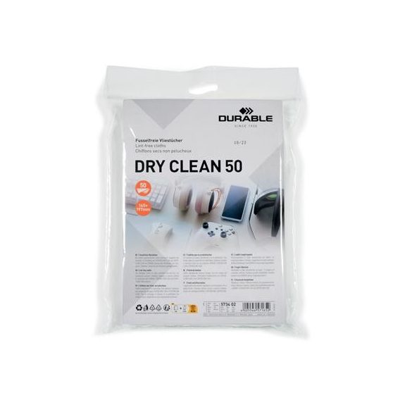 Tisztítókendő, képernyőhöz, 50 db, DURABLE "DRY CLEAN 50", fehér