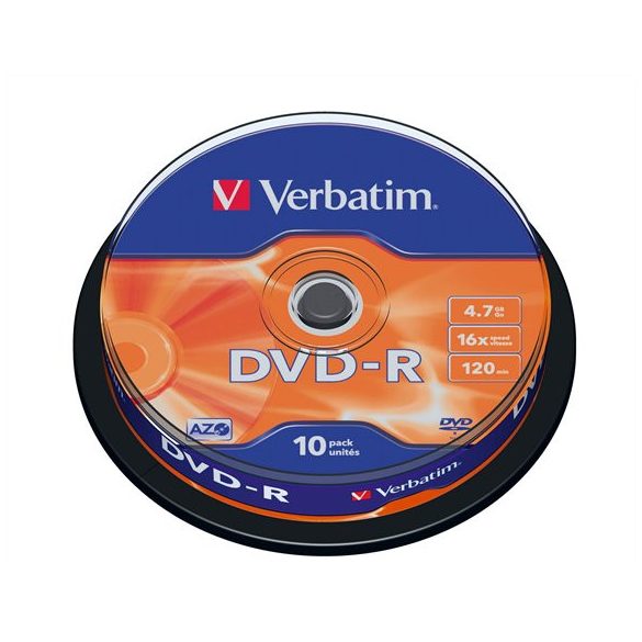 DVD-R lemez, AZO, 4,7GB, 16x, 10 db, hengeren, VERBATIM