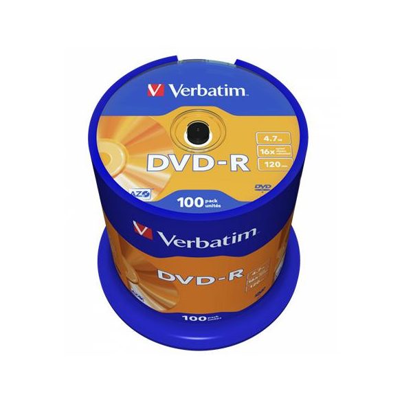 DVD-R lemez, AZO, 4,7GB, 16x, 100 db, hengeren, VERBATIM