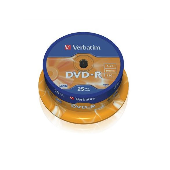 DVD-R lemez, AZO, 4,7GB, 16x, 25 db, hengeren, VERBATIM