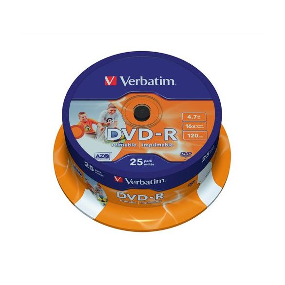 DVD-R lemez, nyomtatható, matt, ID, 4,7GB, 16x, 25 db, hengeren, VERBATIM