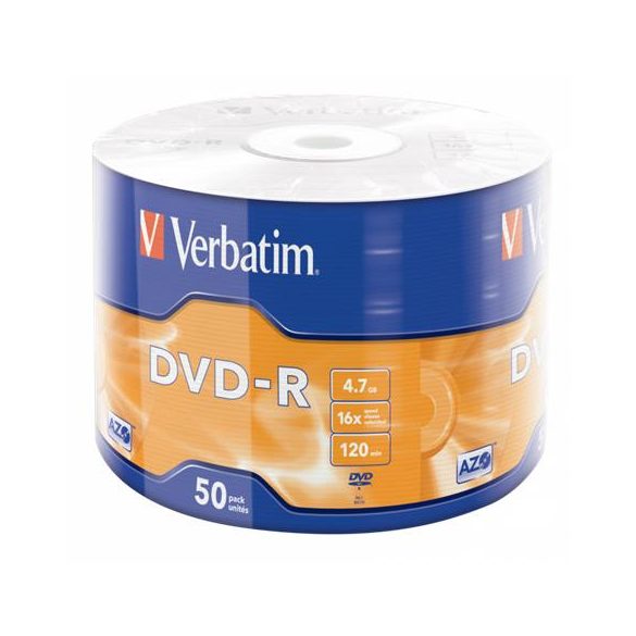 DVD-R lemez, 4,7GB, 16x, 50 db, zsugor csomagolás, VERBATIM