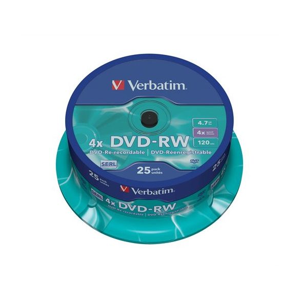 DVD-RW lemez, újraírható, 4,7GB, 4x, 25 db, hengeren, VERBATIM