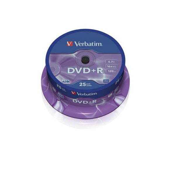 DVD+R lemez, AZO, 4,7GB, 16x, 25 db, hengeren, VERBATIM