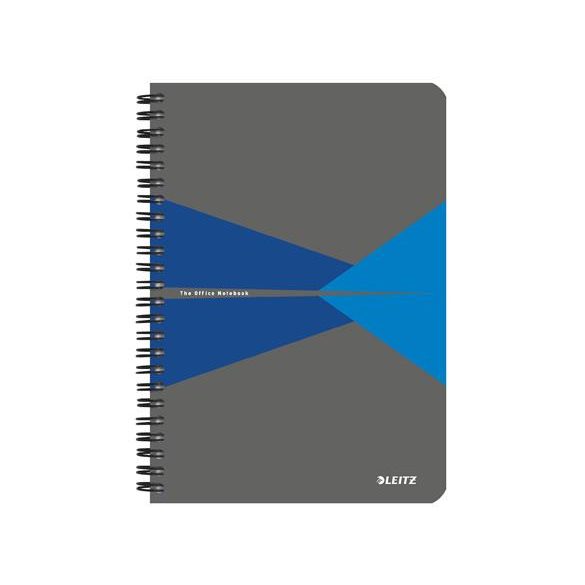 Spirálfüzet, A5, kockás, 90 lap, laminált karton borító, LEITZ "Office", szürke-kék