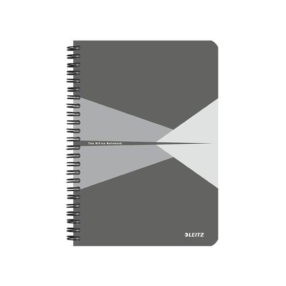 Spirálfüzet, A5, kockás, 90 lap, laminált karton borító, LEITZ "Office", szürke