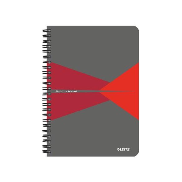 Spirálfüzet, A5, vonalas, 90 lap, PP borító, LEITZ "Office", szürke-piros