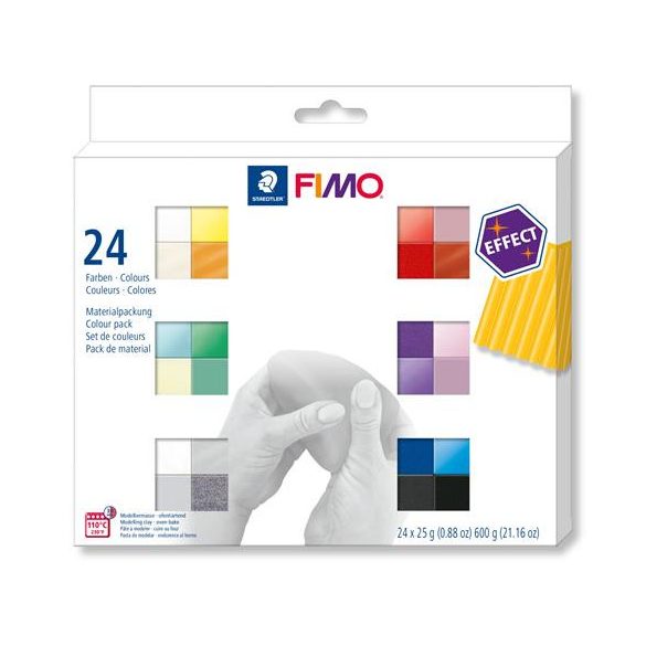 Gyurma, készlet, 24x25 g, égethető, FIMO "Effect Colours" 24 különböző szín