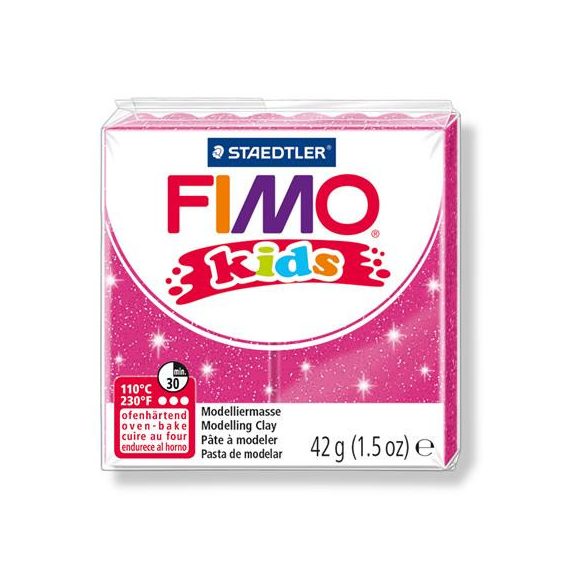 Gyurma, 42 g, égethető, FIMO "Kids", glitteres rózsaszín