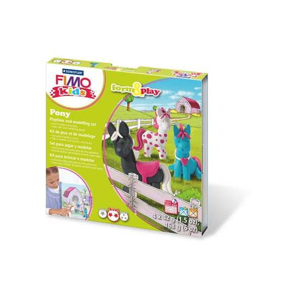 Gyurma készlet, 4x42 g, égethető, FIMO "Kids Form & Play", pónik