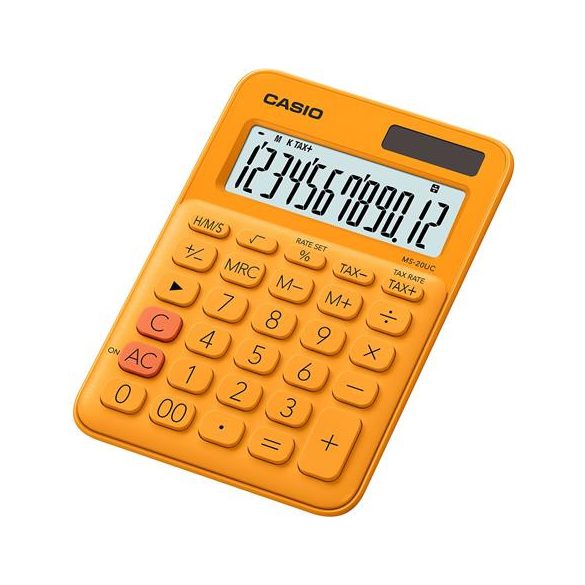 Számológép, asztali, 12 számjegy, CASIO, "MS 20 UC", narancssárga