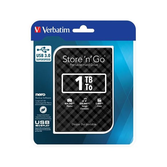 2,5" HDD (merevlemez), 1TB, USB 3.0, VERBATIM "Store n Go", fekete