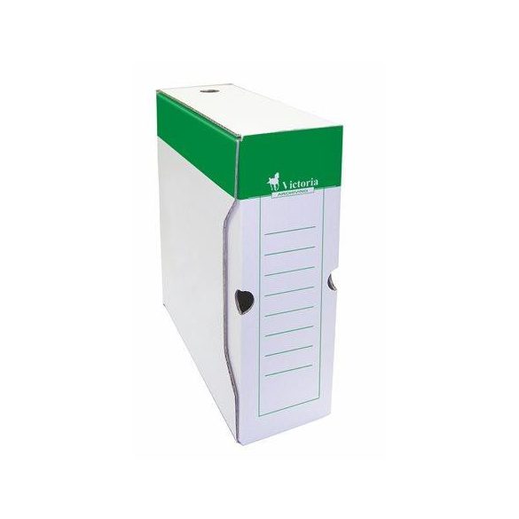 Archiválódoboz, A4, 100 mm, karton, VICTORIA OFFICE, zöld-fehér