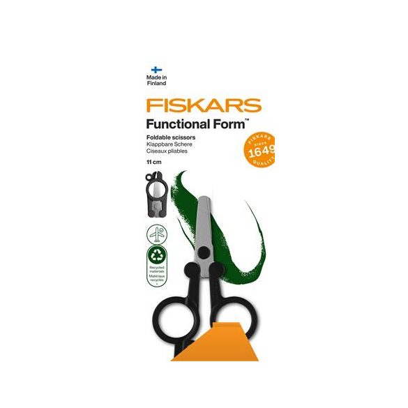 Olló, összecsukható, 11 cm, FISKARS "Functional Form Renew", fekete