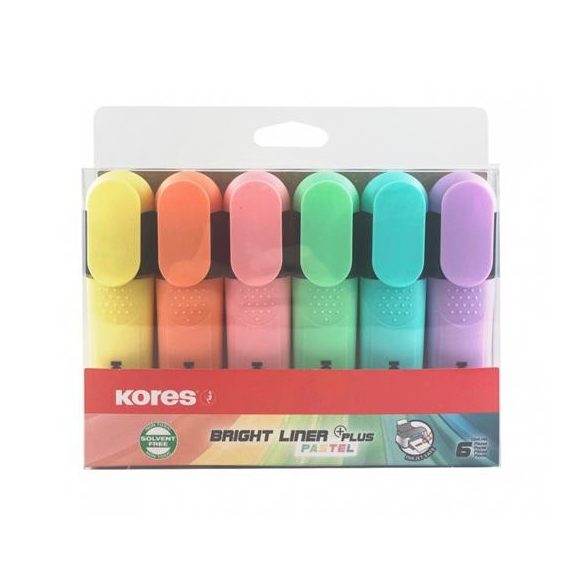 Szövegkiemelő készlet, 0,5-5 mm, KORES "Bright Liner Plus Pastel", 6 különböző szín