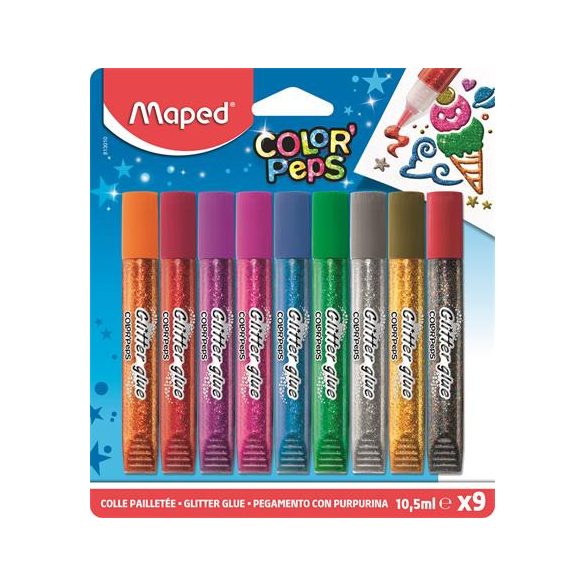 Csillámos ragasztó, MAPED "Color'Peps", 9 különböző szín