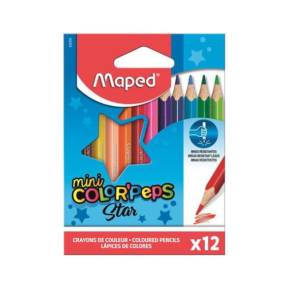 Színes ceruza készlet, háromszögletű, MAPED "Color'Peps Star Mini", 12 különböző szín