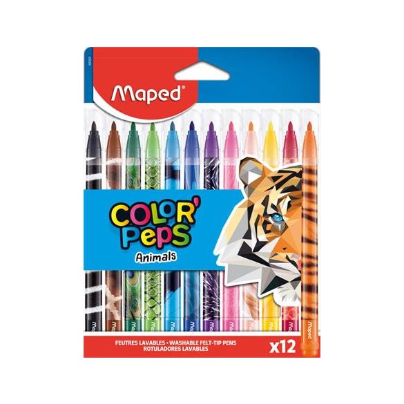 Filctoll készlet, 2,8 mm, kimosható, MAPED "Color'Peps Animals", 12 különböző szín