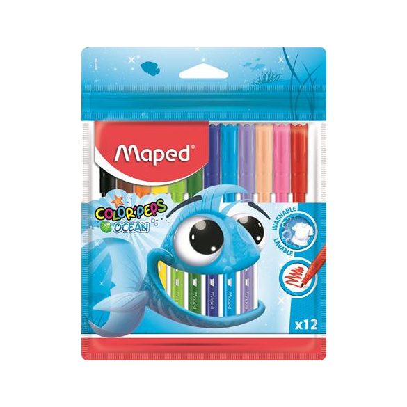 Filctoll készlet, 2 mm, kimosható, MAPED "Color'Peps Ocean", 12 különböző szín