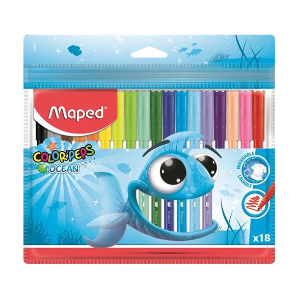 Filctoll készlet, 2 mm, kimosható, MAPED "Color'Peps Ocean", 18 különböző szín