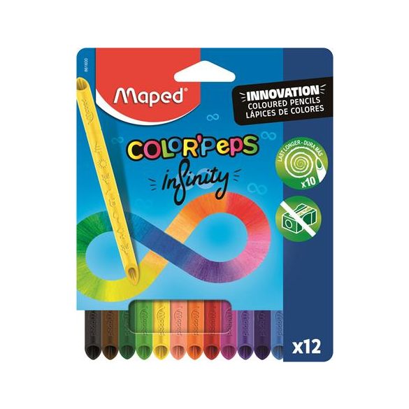 Színes ceruza készlet, háromszögletű, MAPED "Color'Peps INFINITY", 12 különböző szín