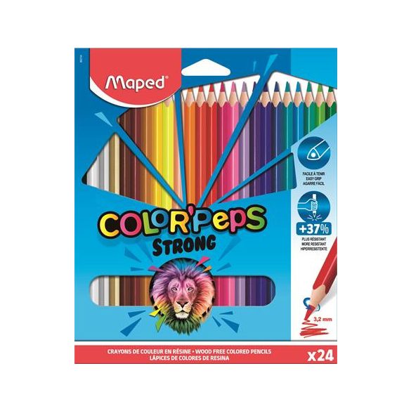 Színes ceruza készlet, háromszögletű, MAPED "Color'Peps Strong", 24 különböző szín