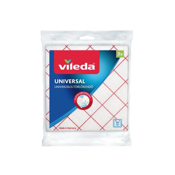 Törlőkendő, 34x36 cm, 3 db, VILEDA "Universal", fehér-piros