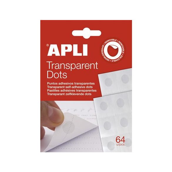 Ragasztókorong, eltávolítható, APLI "Transparent Dots", átlátszó