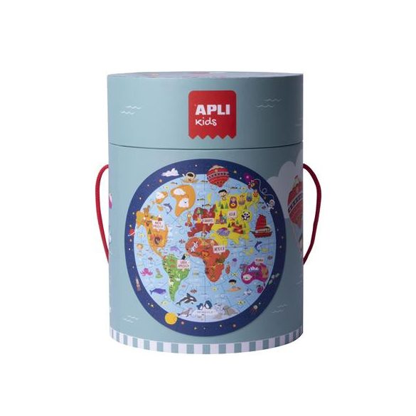 Puzzle, kör alakú, 48 darabos, APLI Kids "Circular Puzzle", világtérkép