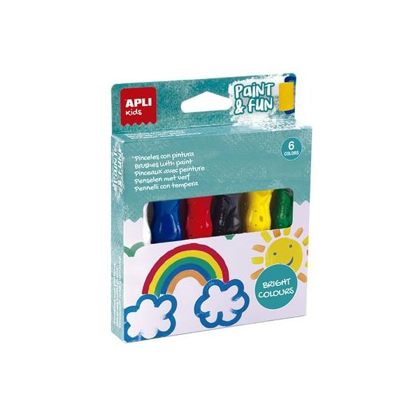 Tempera készlet, ecsetvégű tubusban, APLI Kids "Paint&Fun", 6 különböző szín