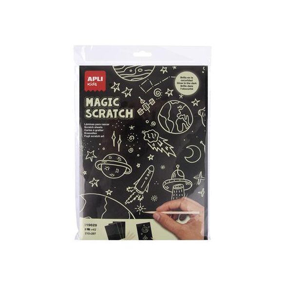 Képkarcoló, világítós, A4, APLI Kids "Magic Scratch", 8 lap