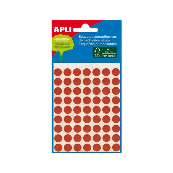 Etikett, 8 mm kör, kézzel írható, színes, APLI, piros, 288 etikett/csomag