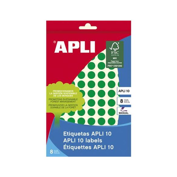 Etikett, 10 mm kör, kézzel írható, színes, APLI, zöld, 1008 etikett/csomag