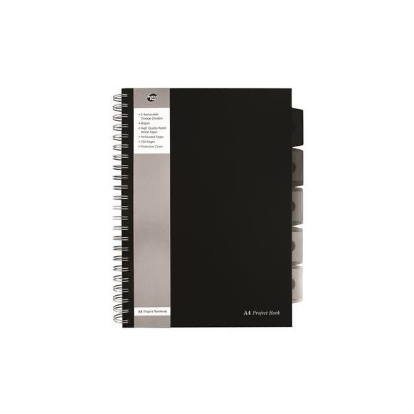 Spirálfüzet, A4, vonalas, 125 lap, PUKKA PAD "Black project book", fekete