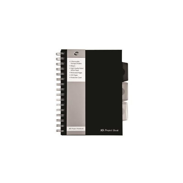 Spirálfüzet, A5, vonalas, 125 lap, PUKKA PAD "Black project book", fekete