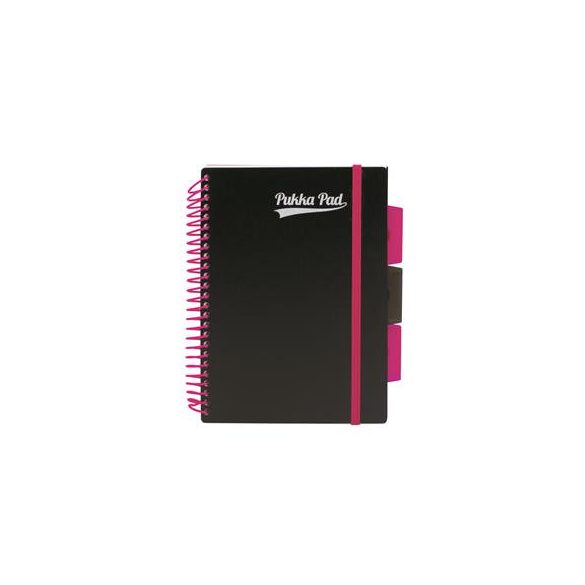 Spirálfüzet, A5, vonalas, 100 lap, PUKKA PAD, "Neon black project book"