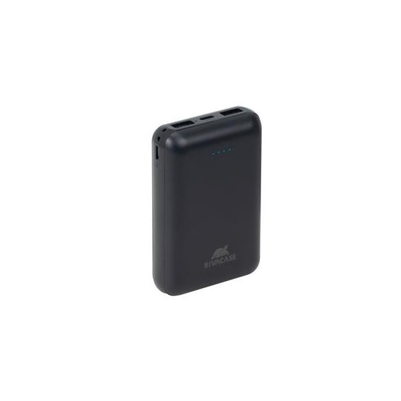 Hordozható akkumulátor, kompakt, USB-A/USB-C, 10000mAh, 10W, RIVACASE "VA2412", fekete