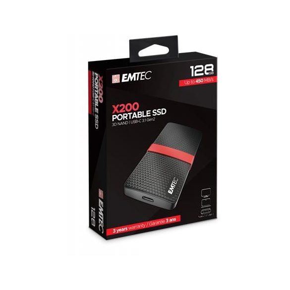 SSD (külső memória), 128GB, USB 3.2, 420/450 MB/s, EMTEC "X200"