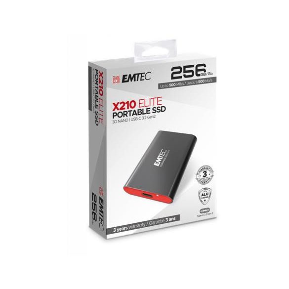 SSD (külső memória), 256GB, USB 3.2, 500/500 MB/s, EMTEC "X210"