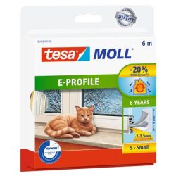   Ajtó- és ablaktömítő szalag, 9 mm x 6 m, TESA "tesamoll® E profil", fehér